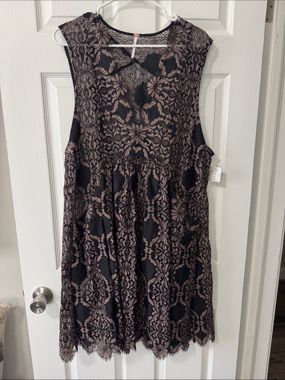 NWT Free People Black Lace Dress with Blush Underlay